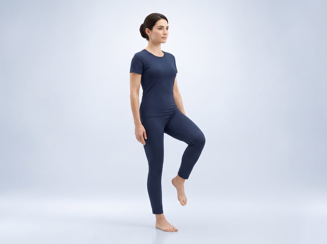 Standing on one leg to train balance and ankle control.