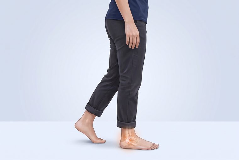 Carefully taking a step and putting weight on the injured foot.